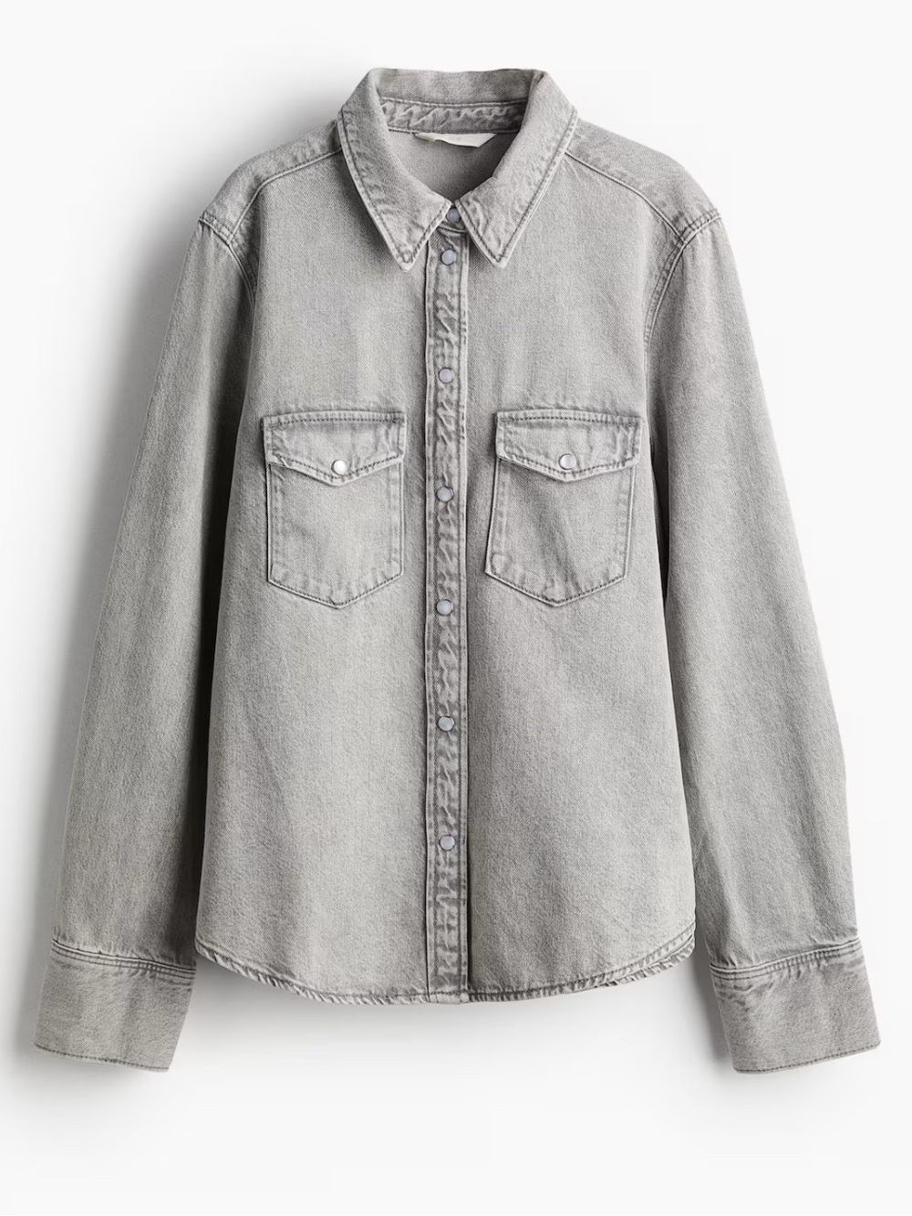 H&M | light grey denim shirt jacket with pearl snap button